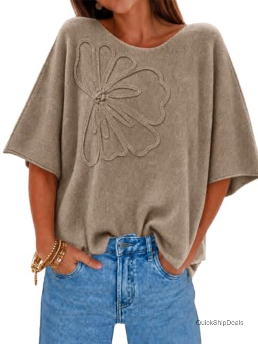 Womens Oversized Knit Pullover Sweater Short Sleeve Boat Neck Loose Fit Fall Top